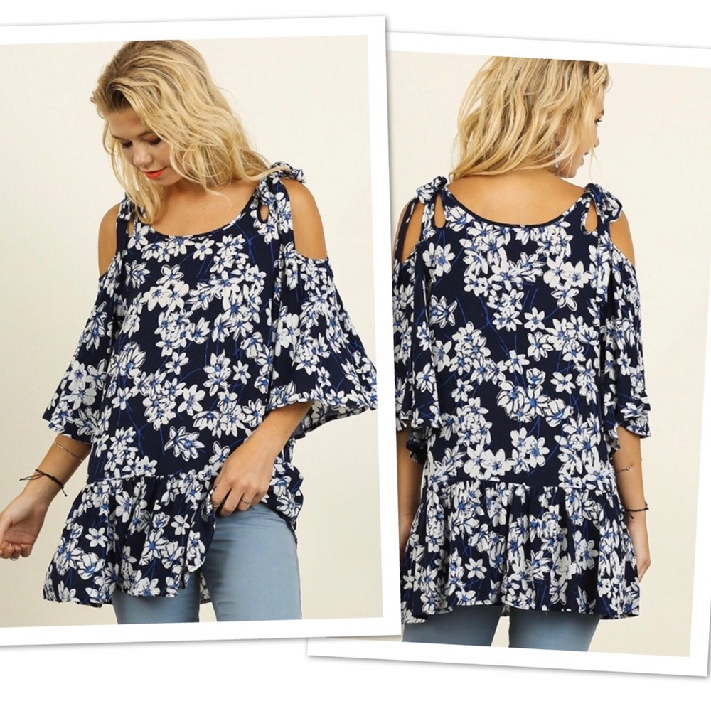 Cold shoulder ruffle tunic